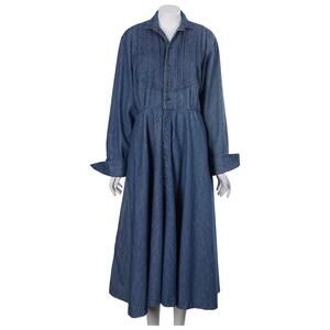 Ralph Lauren Vintage Shirt Dress XS/S Blue Denim Long Sleeve Button Front 80s